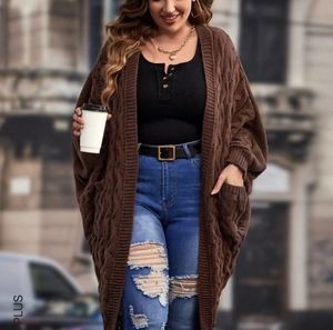 Shein chocolate brown Plus open front batwing sleeved cardigan